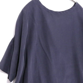 moncao | Washable Silk Drop Tail Crew Neck T-shirt "Navy"