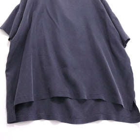 moncao | Washable Silk Drop Tail Crew Neck T-shirt "Navy"