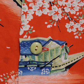 Hale-Niu 50s Vintage | Rayon Kabe Crepe Hawaiian Shirt "Orange/Cherry Blossom"