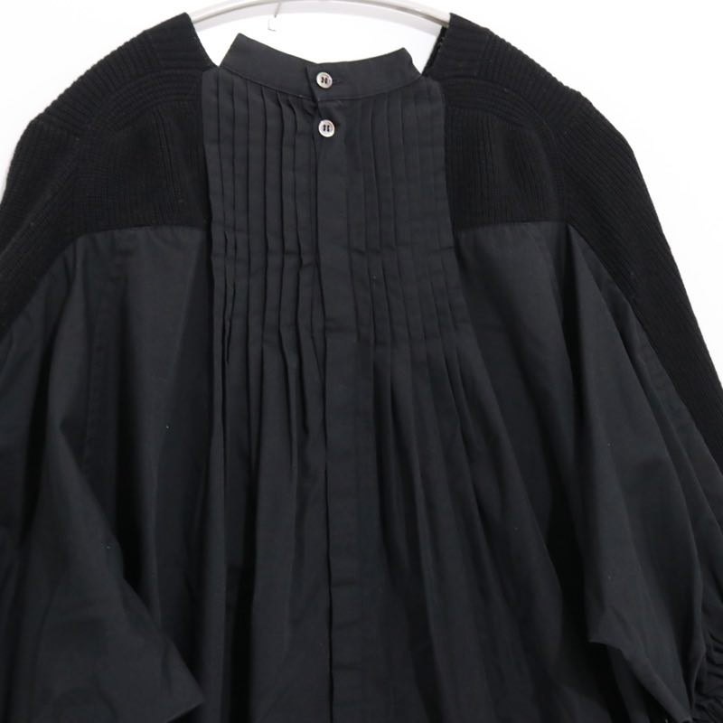 sacai 17AW | Back Pleated Hybrid Knit Pullover "Black" (17-03322)