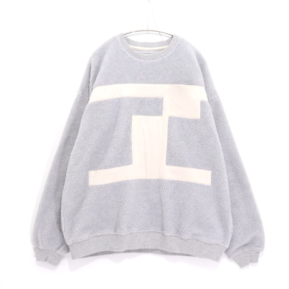 Evisen Skateboards 21AW | "E" Patchwork Boa Fleece Crewneck - Grey / White
