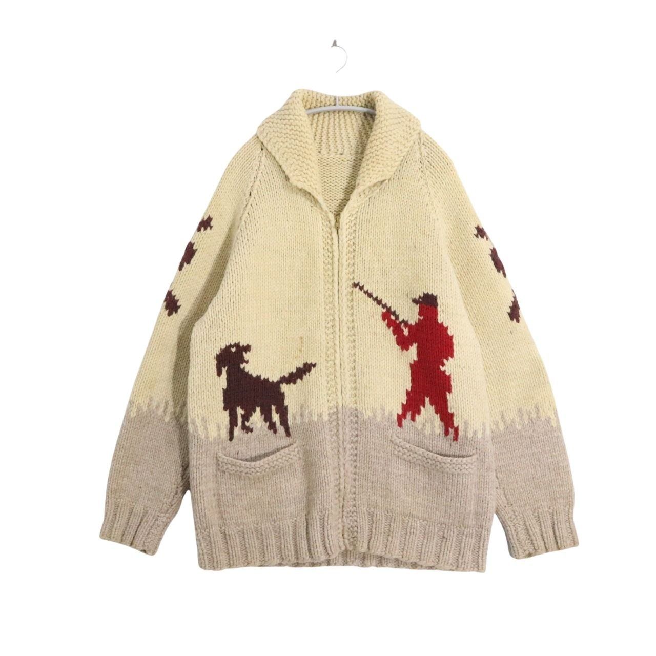 60s 70s vintage Cowichan sweater Hunting pattern