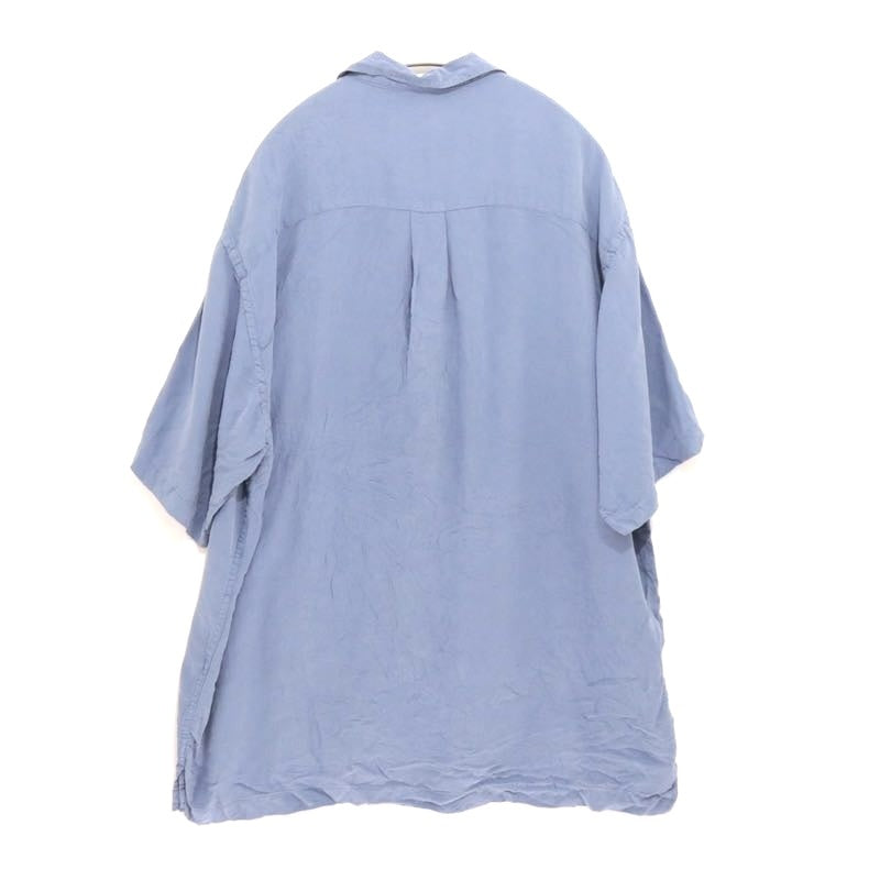 90s PERRY ELLIS | 100% Silk Open Collar Shirt "Classic Blue"