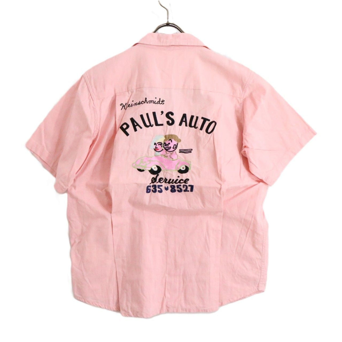 Vintage Style | Chain Stitch Embroidered Bowling Shirt "Pink/Paul's Auto"