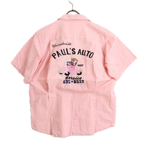 Vintage Style | Chain Stitch Embroidered Bowling Shirt "Pink/Paul's Auto"