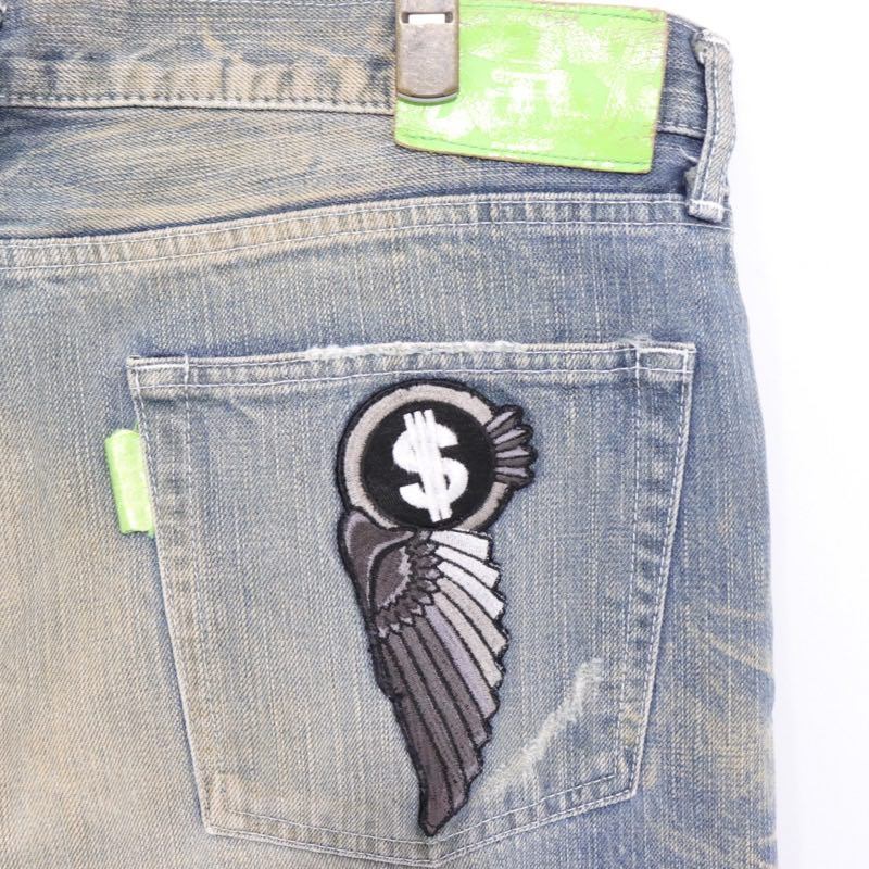 SWAGGER | Damage Denim Pants "Indian & Dollar" Embroidery (SWGPTS-271)