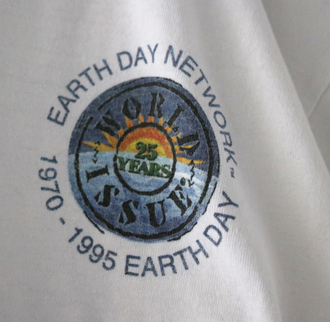 90s USA製 earth day アースデイ 25周年 XLサイズ メンズ Tシャツ カットソー 半袖 シングルステッチ アニマル 地球 中古B 古着