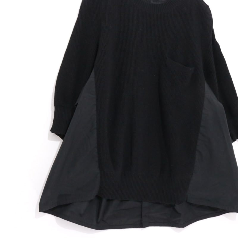 sacai 17AW | Back Pleated Hybrid Knit Pullover "Black" (17-03322)