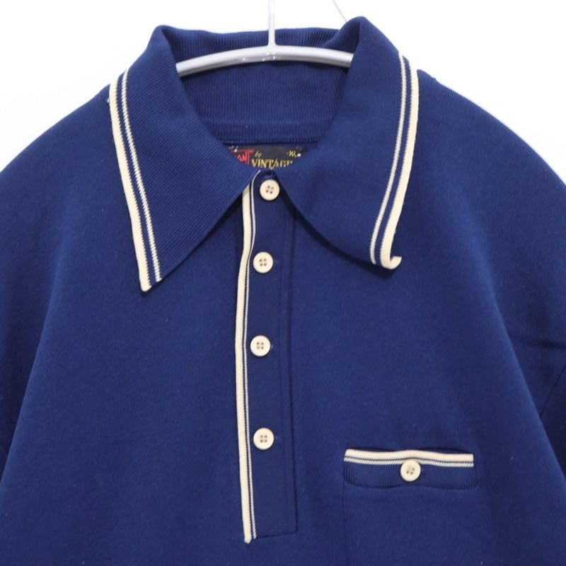 VINTAGE II | 70s BAN-LON Knit Polo Shirt "Navy"