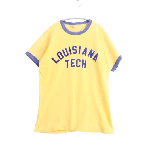 70s vintage RUSSELL ATHLETIC ラッセルアスレティック レディース 半袖Tシャツ リンガーT USA製 シングルステッチ フロッキープリント
