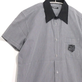 BALMAIN | Gingham S/S Shirt "Tiger Embroidery / Black Collar"