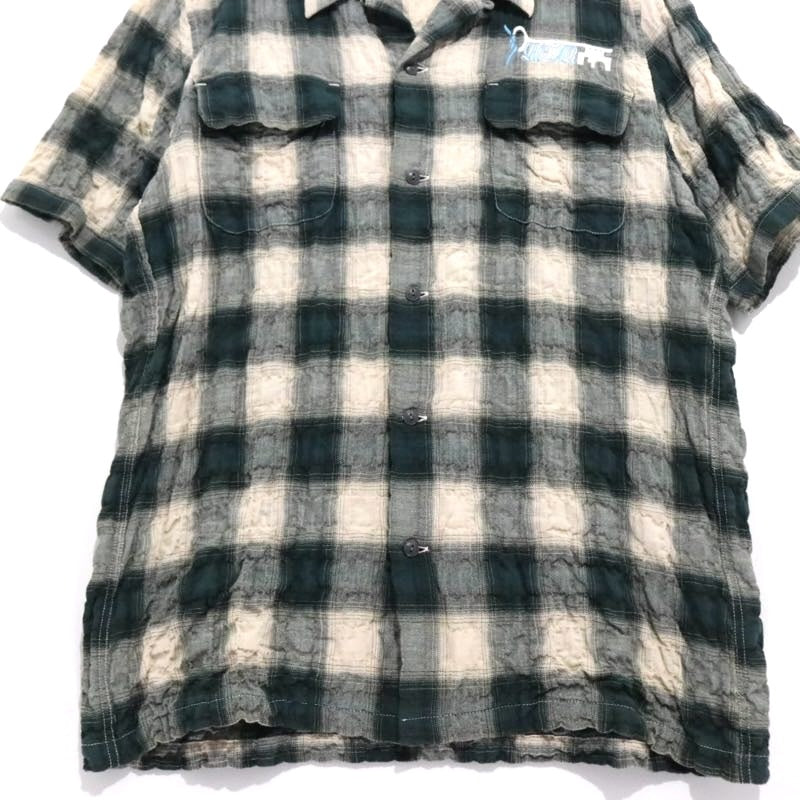 ROTAR | Ripple Check Open Collar Shirt "Green/Beige" (710934002)