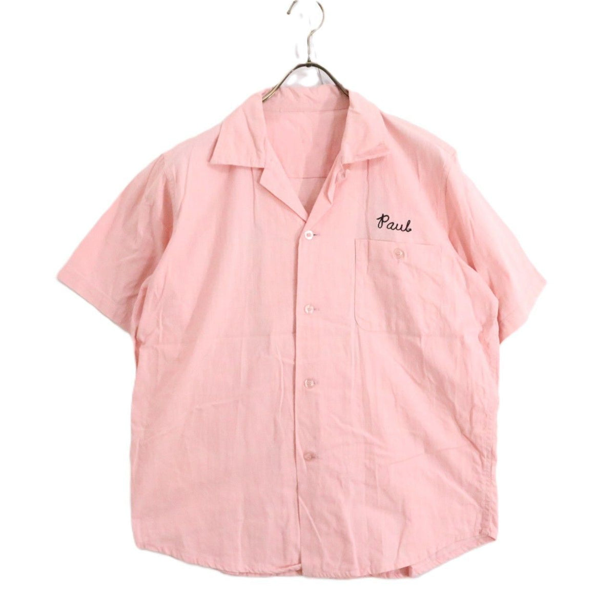 Vintage Style | Chain Stitch Embroidered Bowling Shirt "Pink/Paul's Auto"