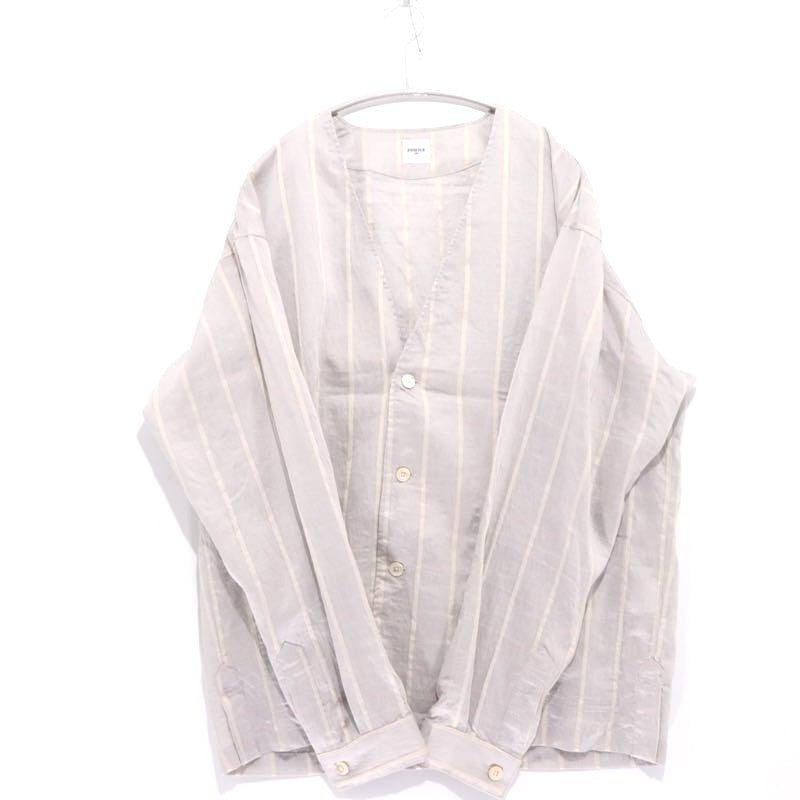 EDIFICE 24SS | Rayon/Linen Pattern No-Collar Shirt "Stripe" (24-011-300-1015-1-0)