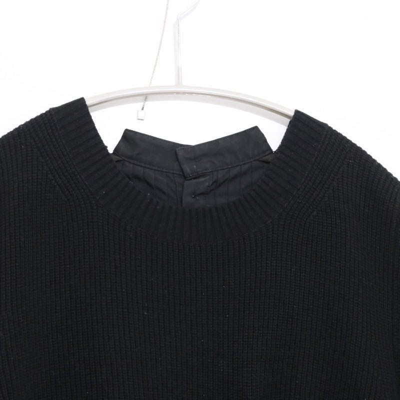 sacai 17AW | Back Pleated Hybrid Knit Pullover "Black" (17-03322)