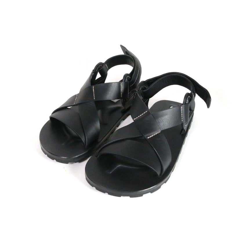 JIL SANDER+ 22SS | Platform Crossover Sandalo "Black / Vacchetta Leather" (J44WP0009)