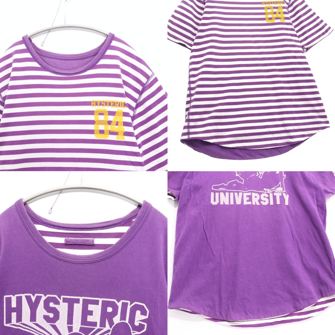 HYSTERIC GLAMOUR | Reversible S/S Border Tee "Purple / Girl & Cat Print"