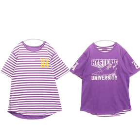 HYSTERIC GLAMOUR | Reversible S/S Border Tee "Purple / Girl & Cat Print"