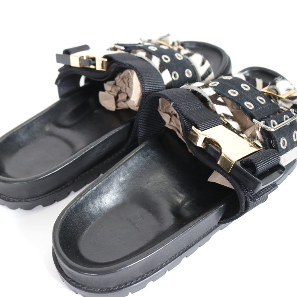 Sacai 20SS | Zebra-Print Calf Hair Belt Sandals (20-02292M)