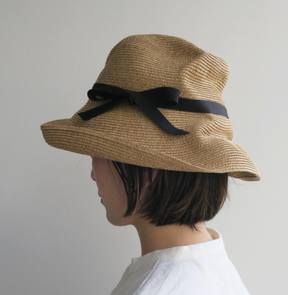 mature ha. | BOXED HAT 11cm brim grosgrain ribbon "Natural×Black" (MBOX-101)