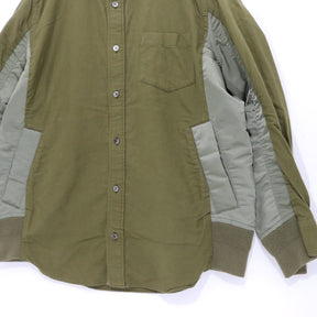 sacai 20SS | Nylon Twill x Cotton Shirt "Olive" (20-02357M)